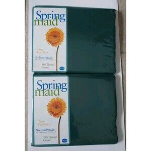 Springmaid Twin Flat Sheet Hunter Green No Iron Vtg '90s Pinafore Set Of 2 NEW